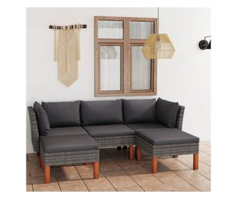 Vrtni set namještaja s jastucima, 5 dijelova, siva, poliratan