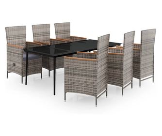 Градински трапезен комплект от 7 части с възглавници сив