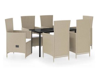 Градински трапезен комплект с възглавници, 7 части, бежов