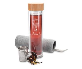 Двустенна бутилка за чай от боросиликатно стъкло Navaris, 450 ml, Infuser, Cover, 45888.1.01