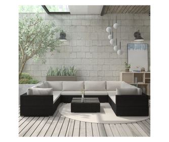 Vrtni namještaj s jastucima, 9 dijelova, crni, poliratan