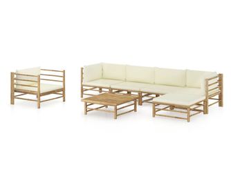 Krmszn prnkkal elltott, 7 rszes, bambusz kerti btor szett