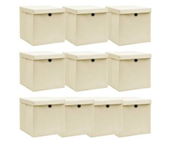 Kutije za pohranu s poklopcem, 10 kom., krem, 32x32x32 cm, tekstil