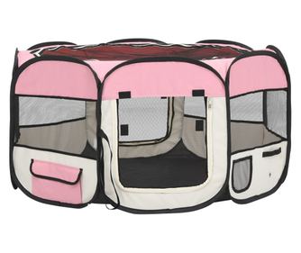 Țarc joacă pliabil câini cu sac de transport roz 125x125x61 cm