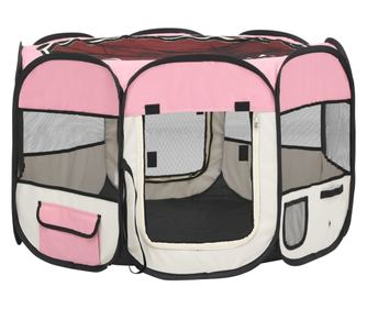 Țarc joacă pliabil câini cu sac de transport roz 90x90x58 cm