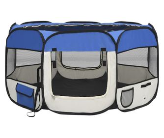 Țarc câini pliabil cu sac de transport, albastru, 125x125x61 cm