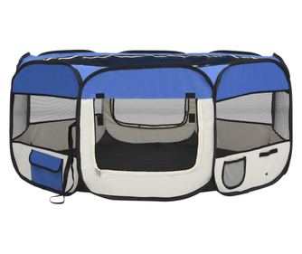Țarc câini pliabil cu sac de transport, albastru, 145x145x61 cm