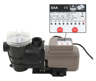 Pompa de piscina cu temporizator, negru, 0,25 CP, 8000 L/h
