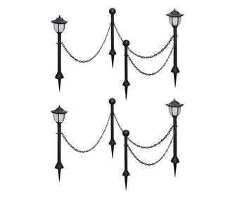 Solarne lampe, 4 kom., s lančanim ogradama i klinovima