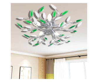 Stropní lampa s akrylovými listy, bílá se zelenou, 5 žárovek E14