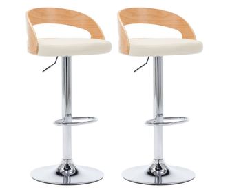 Barski stolčki 2 kosa krem umetno usnje in ukrivljen les