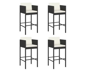 Бар табуретки с възглавници, 4 бр, черен полиратан