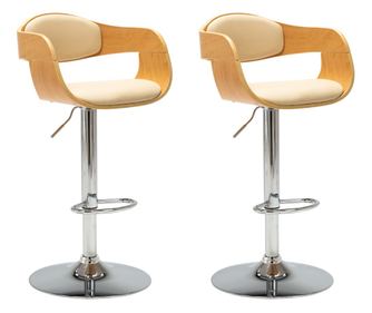 Barski stolčki 2 kosa krem ukrivljen les in umetno usnje