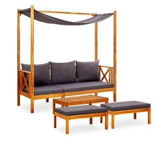 Bancă de grădină cu masă şi taburete, lemn masiv de acacia