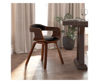 Kuhinjski stol, črn, ekološka usnja in ukrivljen les