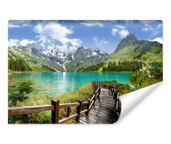 Fotótapéta Tó a Hegyekben Erdő Táj 3D hatás Vlies, Modern kivitelű, Többszínű 300x210cm