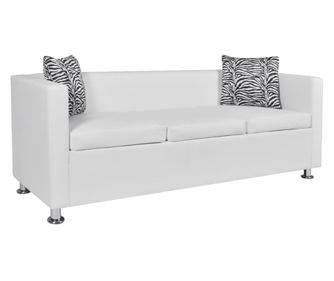 3 személyes kanapé, fehér, műbőr