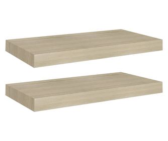 2 db tölgyszínű MDF lebegő fali polc 50 x 23 x 3,8 cm