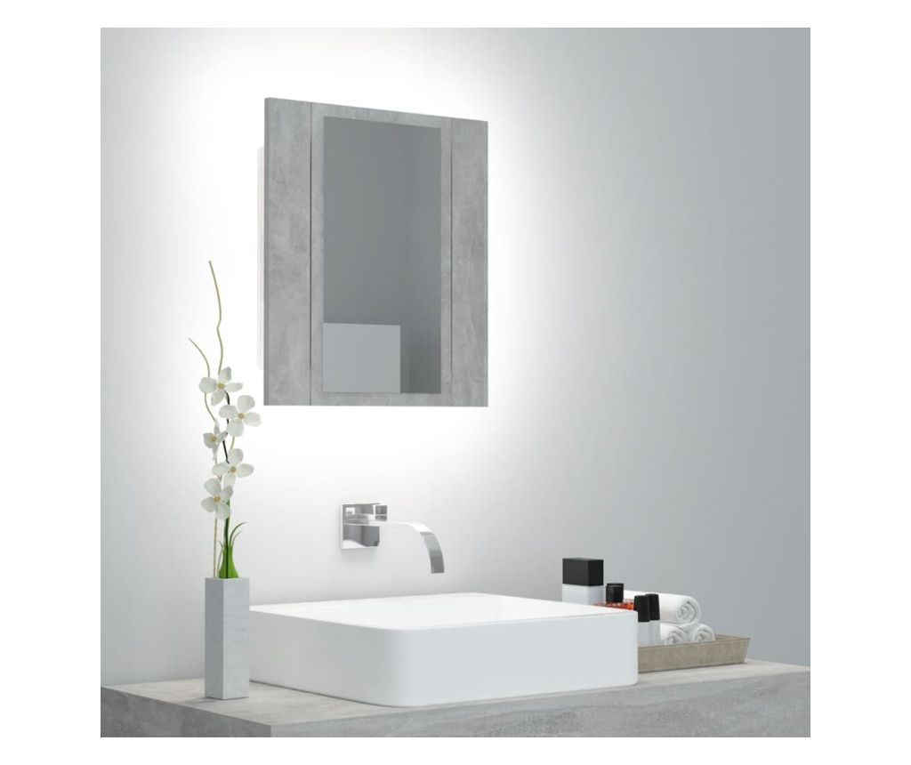 Beton szrke LED-es tkrs frdszobai szekrny, 40x12x45 cm
