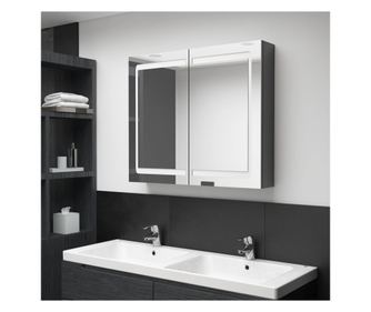 Tükrös és LED-es fürdőszobaszekrény, fényes szürke, 80x12x68 cm