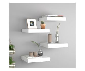 Fali polcok, 4 db, fehr, 23x23,5x3,8 cm, MDF