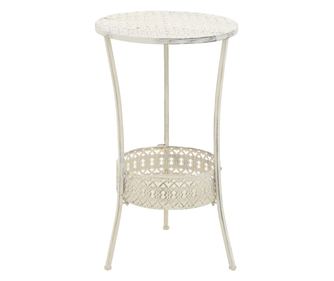 Bistro stolek ve vintage stylu kulatý kovový 40 x 70 cm bílý
