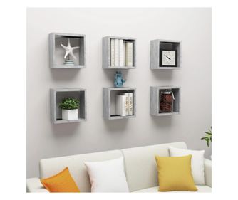 Kocka falipolcok, 6 db, beton szürke, 30x15x30 cm