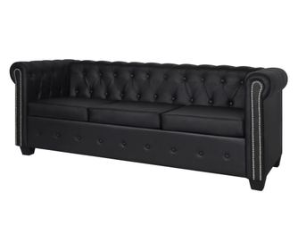 Chesterfield kavč trosed umetno usnje črne barve