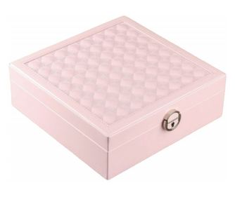Elegáns Pufo Glam doboz tükörrel ékszerek tárolására és szervezésére, rózsaszínű