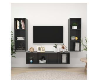 Set TV ormarića, 3 dijela, siva visokog sjaja, iverica