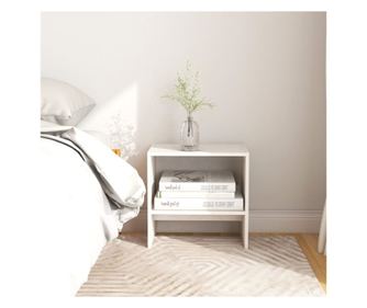 Κομοδίνο, λευκό, 40x30,5x40 εκ., μασίφ ξύλο πεύκου