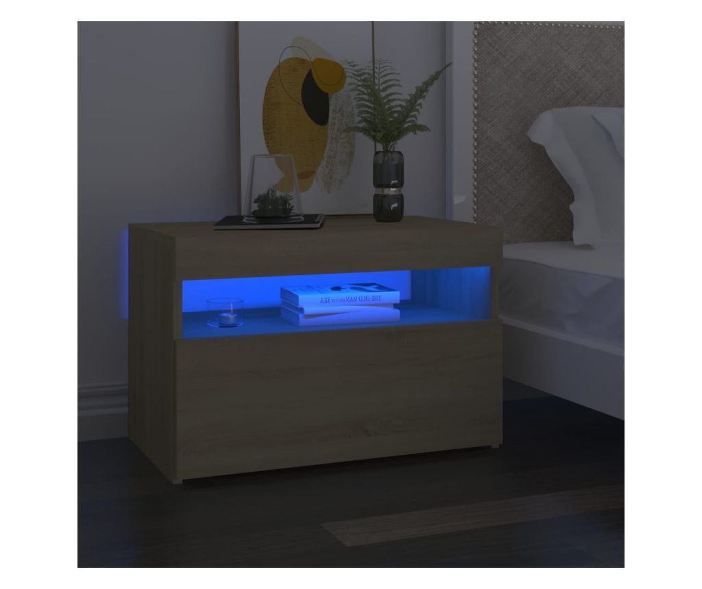 Noptieră cu lumini LED, stejar Sonoma, 60x35x40 cm