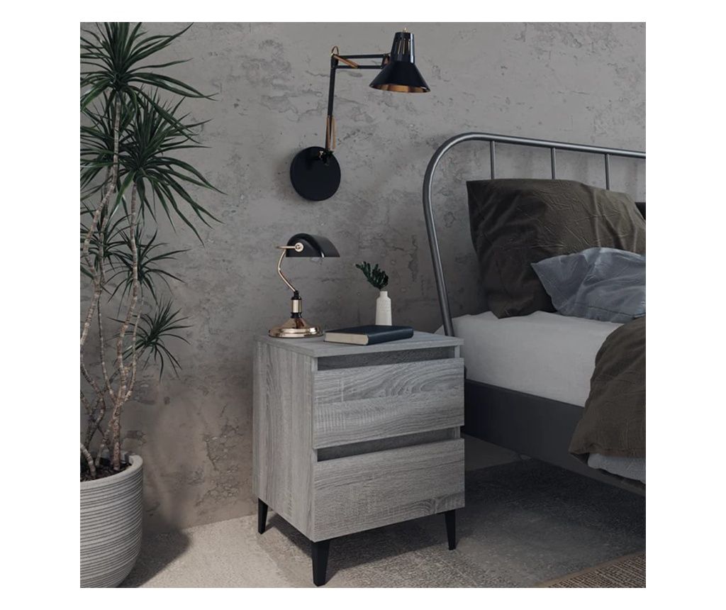 Metal Leg Nightstand, 2 pcs, Sonoma Grey, 40x35x50 cm