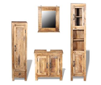 Dulap chiuvetă oglindă 2 dulapuri laterale lemn masiv de mango