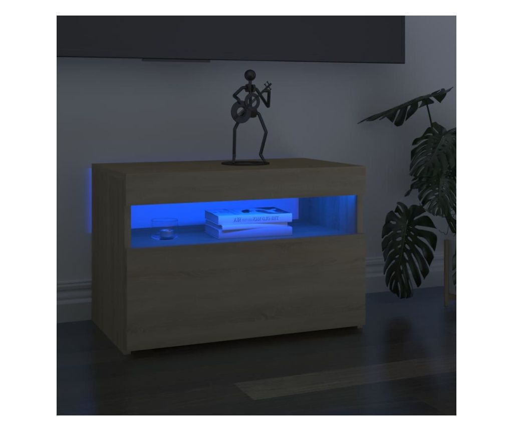 Comodă TV cu lumini LED, stejar Sonoma, 60x35x40 cm