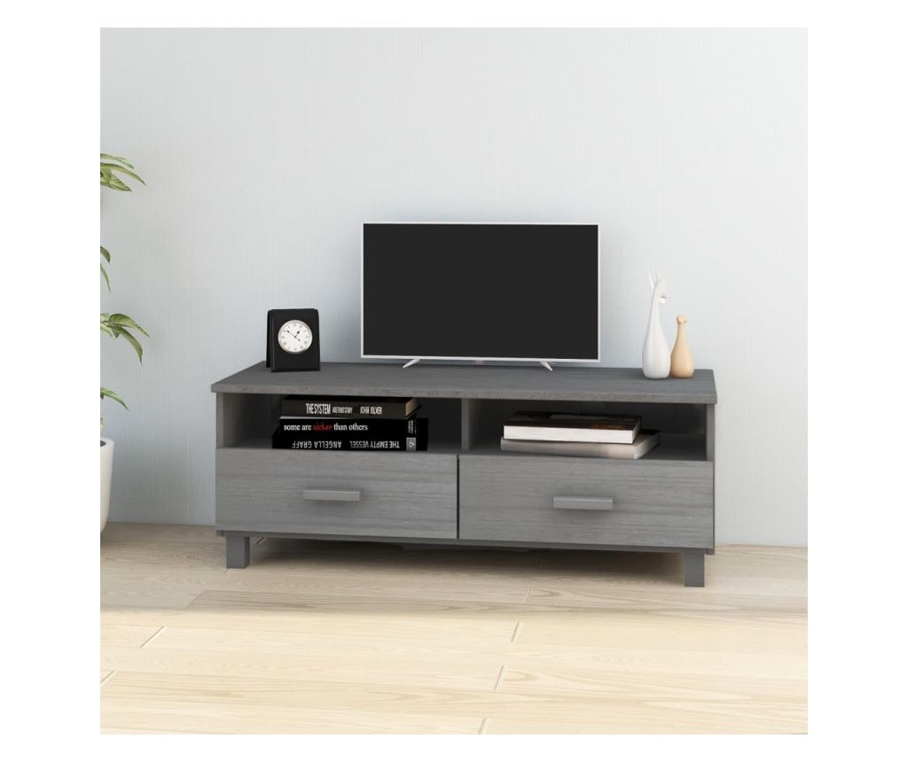 Βάση τηλεόρασης, Σκούρο γκρι, 106x40x40 εκ., Μασίφ ξύλο πεύκου