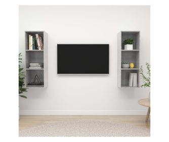Falra szerelhető TV-szekrény, 2 db., betonhatású szürke, laminált
