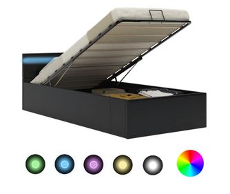 Рамка за легло с хидравличен механизъм и LED осветление черно 90x200 см еко кожа