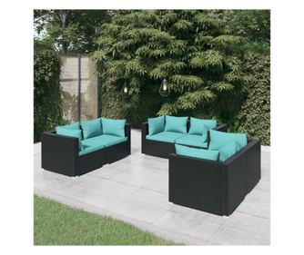 Kertbtor szett prnkkal, 6 darabos, fekete, polirattan