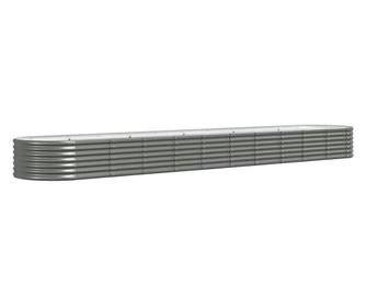 Градински плантер прахово боядисана стомана 440x80x36 см сив