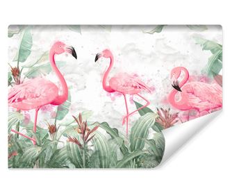 Fotótapéta Díszített Flamingók Levelek Virágok Vlies, Modern kivitelben, Egzotikus álla 254x184cm
