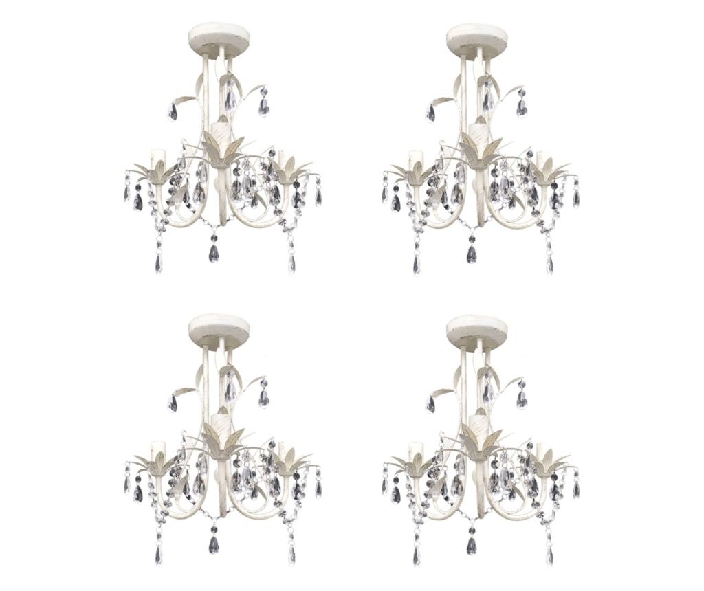 Elegant White Crystal Ceiling Chandelier, 4-Piece Set
