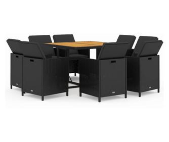 Градински комплект с възглавници 9 части полиратан черен