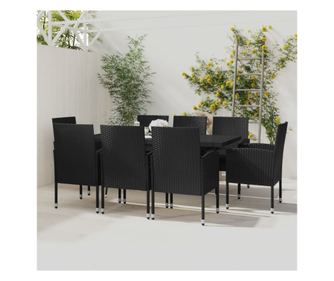 Комплект градински мебели, 9 части, черен, полиратан