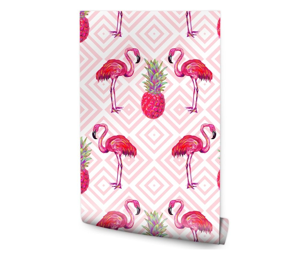 Tapet Tropical Flamingo Roz si Ananasi  0,53x10m