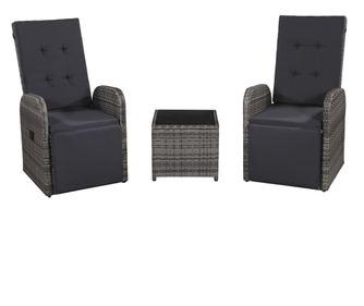 Bistro set s jastucima, 3 dijela, siva, poliratan