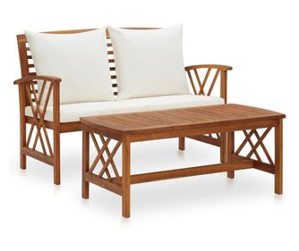 Σετ Επίπλων Κήπου με Μαξιλάρια, 2 τεμάχια, Μασίφ Ξύλο Ακακίας