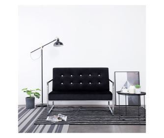 Dvosjed s naslonima za ruke, crna, krom i baršun