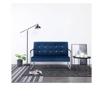 Dvosjed s naslonima za ruke, plava, krom i baršun