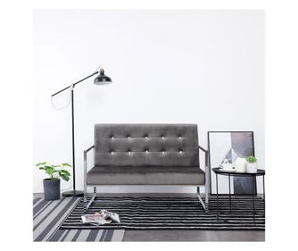 Dvosjed s naslonima za ruke, tamnosiva, krom i baršun